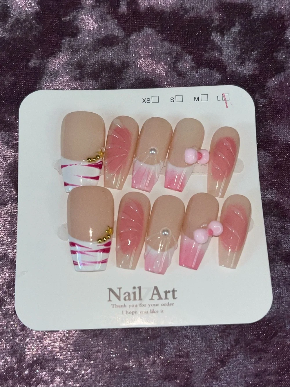 Pink Ombre Floral & Pearl False Nail Set